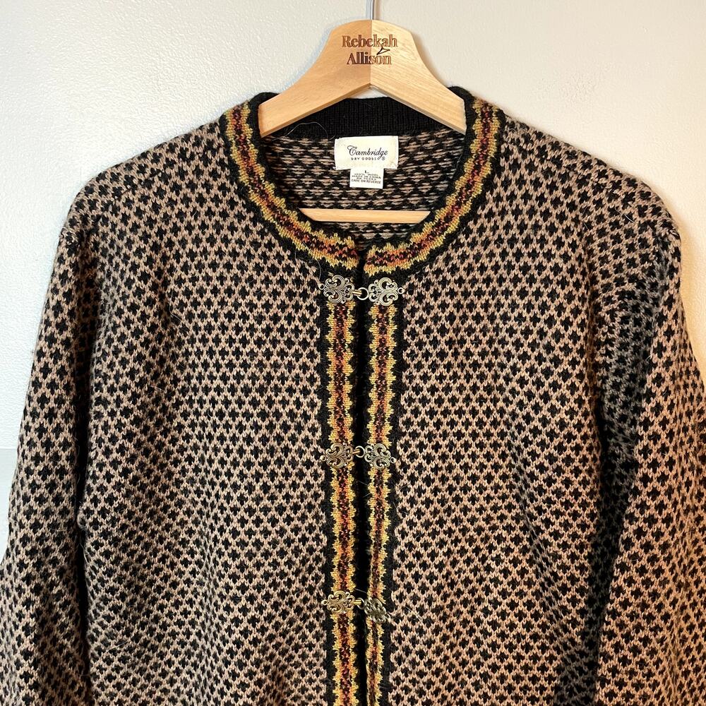 VTG Cambridge Dry Goods Nordic Fair Isle 100% Wool Sweater Women's Large - Picture 2 of 12